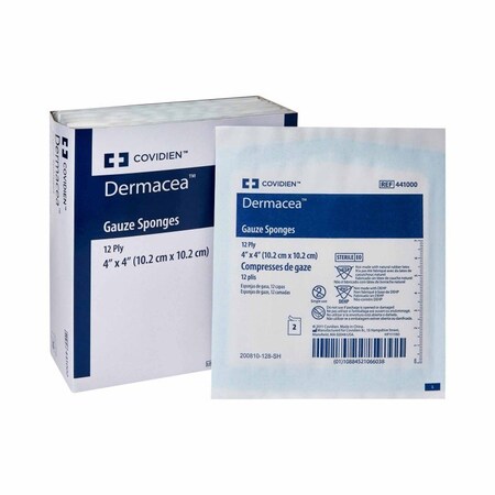 Dermacea Gauze Sponge 4 X 4 Inch, Sterile 12-Ply Square, 1200PK 441000